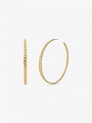 Michael Kors 14k Gold-plated Brass Curb Link Hoop Küpe Kadın Altın | 870126-BGE