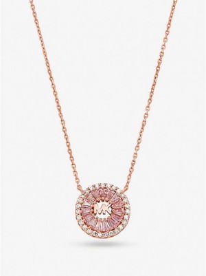 Michael Kors 14k Rose Gold-plated Sterling Silver Pave Halo Kolye Kadın Pembe Altın | 960425-XKJ