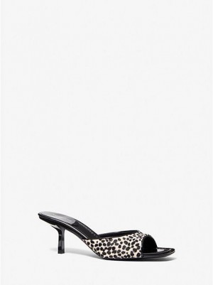 Michael Kors Anita Ocelot Print Calf Hair Sandalet Kadın Beyaz | 950872-EVX