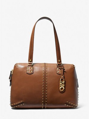 Michael Kors Astor Large Studded Deri Tote Çanta Kadın Kahverengi | 239816-AGM