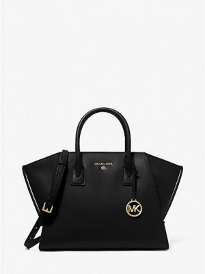 Michael Kors Avril Large Deri Satchel Çanta Kadın Siyah | 258746-THL