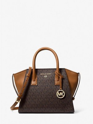 Michael Kors Avril Small Logo Satchel Çanta Kadın Kahverengi | 436825-ECH