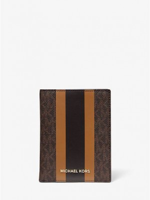 Michael Kors Bedford Travel Medium Logo Stripe Passport Cüzdan Kadın Kahverengi | 847659-FHK