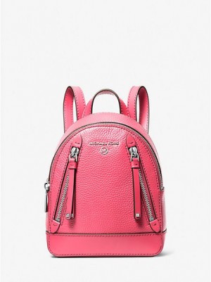 Michael Kors Brooklyn Extra-small Pebbled Deri Sırt Çantası Kadın Pembe | 876501-LID