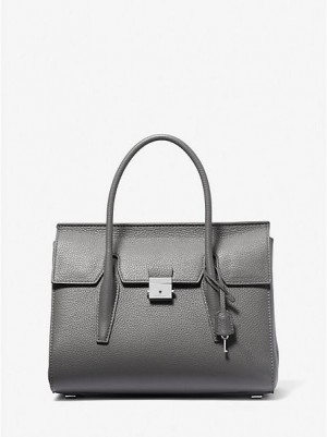 Michael Kors Campbell Medium Pebbled Deri Satchel Çanta Kadın Gri | 658471-HSA