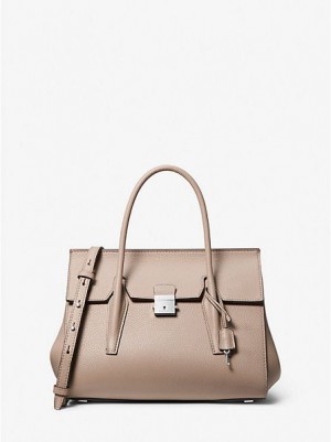 Michael Kors Campbell Medium Pebbled Deri Satchel Çanta Kadın Gri Kahverengi | 237605-FRT