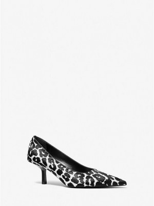 Michael Kors Frankie Leopard Print Calf Hair Stiletto Kadın Siyah Beyaz | 281354-WFH