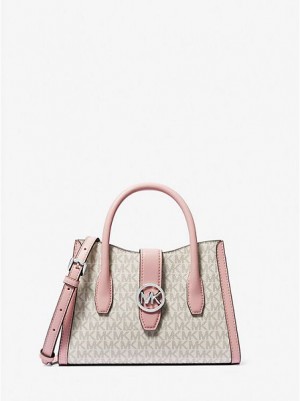 Michael Kors Gabby Small Logo Satchel Çanta Kadın Beyaz Pembe | 942503-MXO