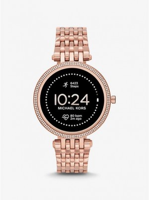 Michael Kors Gen 5e Darci Pave Smart Saat Kadın Pembe Altın | 731490-SRA