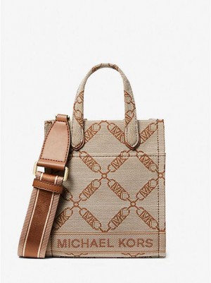 Michael Kors Gigi Extra-small Empire Logo Jacquard Çapraz Askılı Çanta Kadın Bej Rengi | 843096-SWX