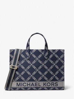 Michael Kors Gigi Large Empire Logo Jacquard Tote Çanta Kadın Lacivert Renkli | 601439-ZJE