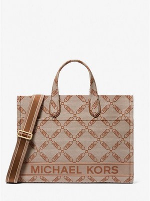 Michael Kors Gigi Large Empire Logo Jacquard Tote Çanta Kadın Bej Rengi | 267134-YAM