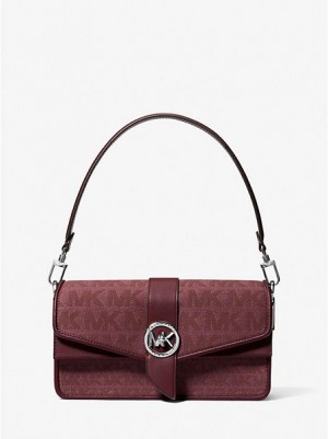 Michael Kors Greenwich Medium Logo Jacquard Omuz Çantası Kadın Bordo | 502178-XBW