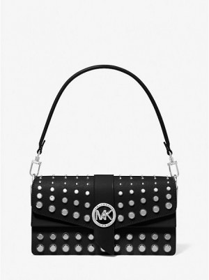 Michael Kors Greenwich Medium Studded Saffiano Deri Omuz Çantası Kadın Siyah | 075168-JWD