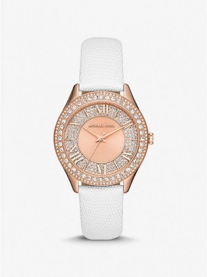 Michael Kors Harlowe Pave And Lizard Embossed Deri Askılı Saat Kadın Pembe Altın | 231508-RLP