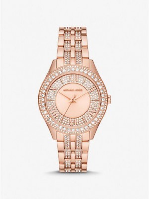 Michael Kors Harlowe Pave Saat Kadın Pembe Altın | 984260-PTR