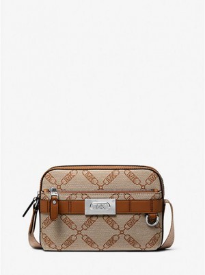 Michael Kors Hudson Empire Logo Jacquard Utility Çapraz Askılı Çanta Erkek Kahverengi | 170658-YZD