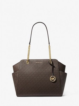 Michael Kors Jacquelyn Medium Logo Tote Çanta Kadın Çikolata | 512378-TSP