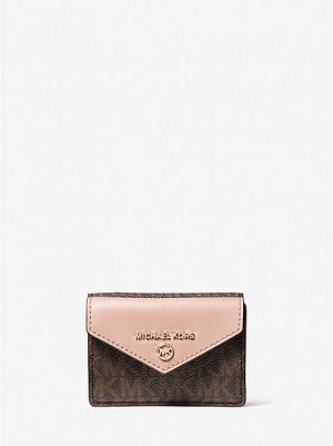 Michael Kors Jet Set Charm Small Logo And Deri Envelope Trifold Cüzdan Kadın Kahverengi Pembe | 628410-HEW