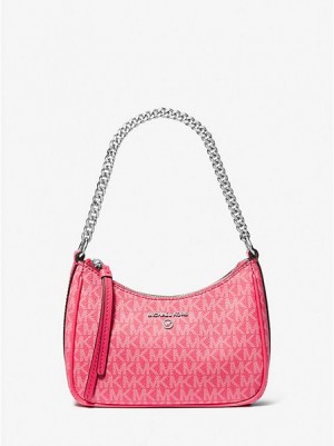 Michael Kors Jet Set Charm Small Logo Omuz Çantası Kadın Pembe | 529173-DXI