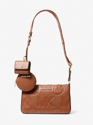 Michael Kors Jet Set Logo Embossed Deri Çapraz Askılı Çanta Kadın Kahverengi | 809541-FIP