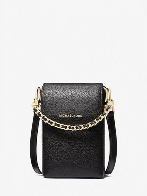 Michael Kors Jet Set Small Pebbled Deri Chain-link Smartphone Çapraz Askılı Çanta Kadın Siyah | 970412-JNQ