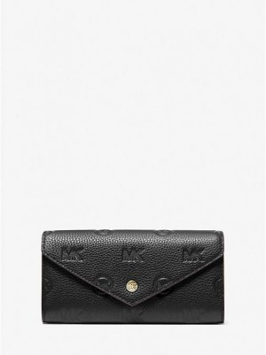 Michael Kors Jet Set Travel Large Logo Embossed Deri Envelope Cüzdan Kadın Siyah | 928173-ADZ