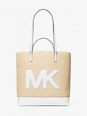 Michael Kors Kelli Large Logo Straw Tote Çanta Kadın Beyaz | 126789-ELO