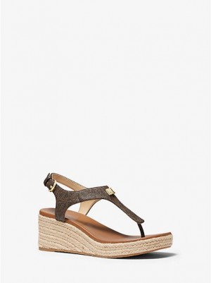 Michael Kors Laney Logo Espadril Platform Sandalet Kadın Kahverengi | 563219-JWA