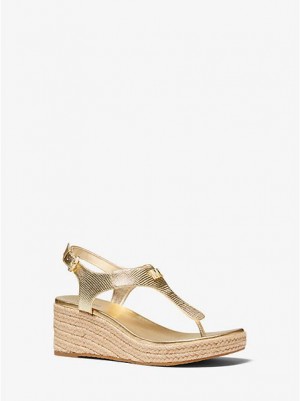 Michael Kors Laney Metallic Lizard-embossed Deri Espadril Platform Sandalet Kadın Altın | 124903-UPZ