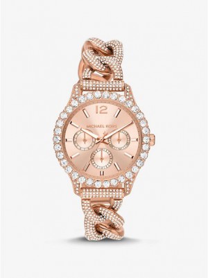 Michael Kors Layton Pave Curb-link Saat Kadın Pembe Altın | 760581-FML