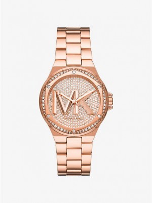 Michael Kors Lennox Pave Logo Saat Kadın Pembe Altın | 981436-TND