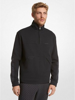 Michael Kors Logo Trim Pamuklu Blend Half-zip Tişörtü Erkek Siyah | 269138-EVD