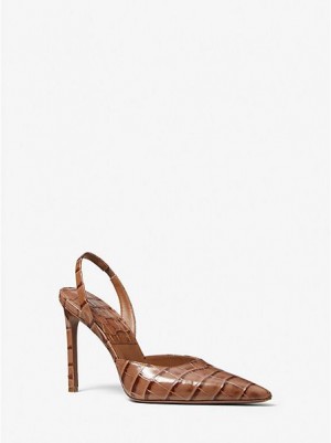 Michael Kors Martine Crocodile Embossed Deri Stiletto Kadın Kahverengi | 208415-SOX