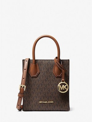 Michael Kors Mercer Extra-small Logo And Deri Çapraz Askılı Çanta Kadın Kahverengi | 780496-KVJ