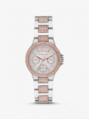 Michael Kors Mini Camille Pave Saat Kadın Gümüş Pembe | 086945-CWM