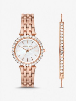 Michael Kors Mini Darci Pave Saat Kadın Pembe Altın | 104789-DEO