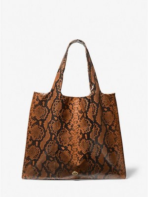 Michael Kors Monogramme Python Embossed Deri Tote Çanta Kadın Kahverengi | 165074-OZL