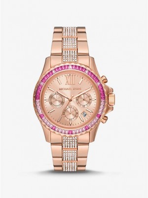 Michael Kors Oversized Everest Pave Saat Kadın Pembe Altın | 504361-CJM