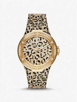 Michael Kors Oversized Lennox Animal Pave Saat Kadın Altın | 038594-CLS