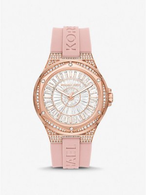 Michael Kors Oversized Lennox Pave And Silikon Saat Kadın Pembe Altın | 281964-VAR