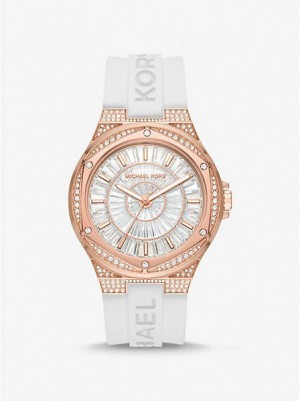 Michael Kors Oversized Lennox Pave And Silikon Saat Kadın Pembe Altın | 275948-TYK