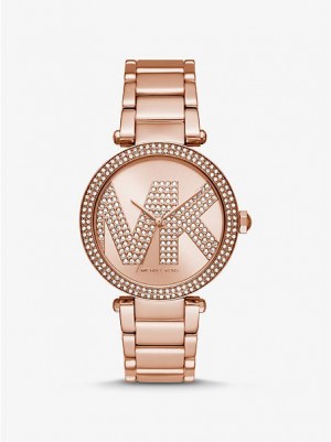 Michael Kors Oversized Pave Logo Saat Kadın Pembe Altın | 368205-BXW