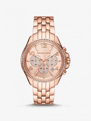 Michael Kors Oversized Pilot Pave Saat Kadın Pembe Altın | 379150-XQP