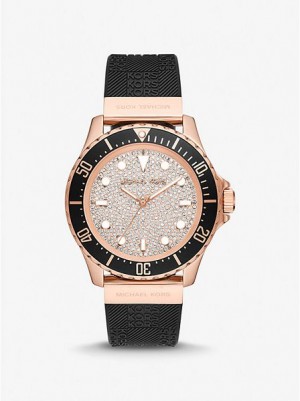 Michael Kors Oversized Slim Everest Pave And Embossed Silikon Saat Kadın Siyah Pembe Altın | 403712-UIR