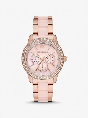 Michael Kors Oversized Tibby Pave Blush Acetate Saat Kadın Pembe Altın | 169372-SUX