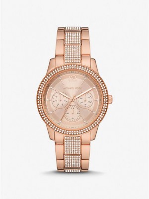 Michael Kors Oversized Tibby Pave Saat Kadın Pembe Altın | 567489-CKL