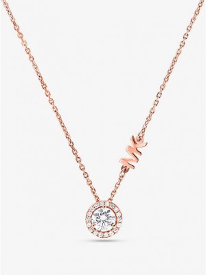 Michael Kors Precious Metal-plated Sterling Silver Pave Halo Kolye Kadın Pembe Altın | 842930-LRO