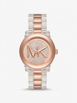 Michael Kors Runway Pave And Acetate Saat Kadın Pembe Altın | 741560-URA