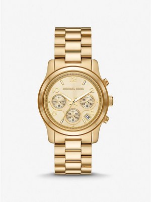 Michael Kors Runway Saat Kadın Altın | 523064-EST